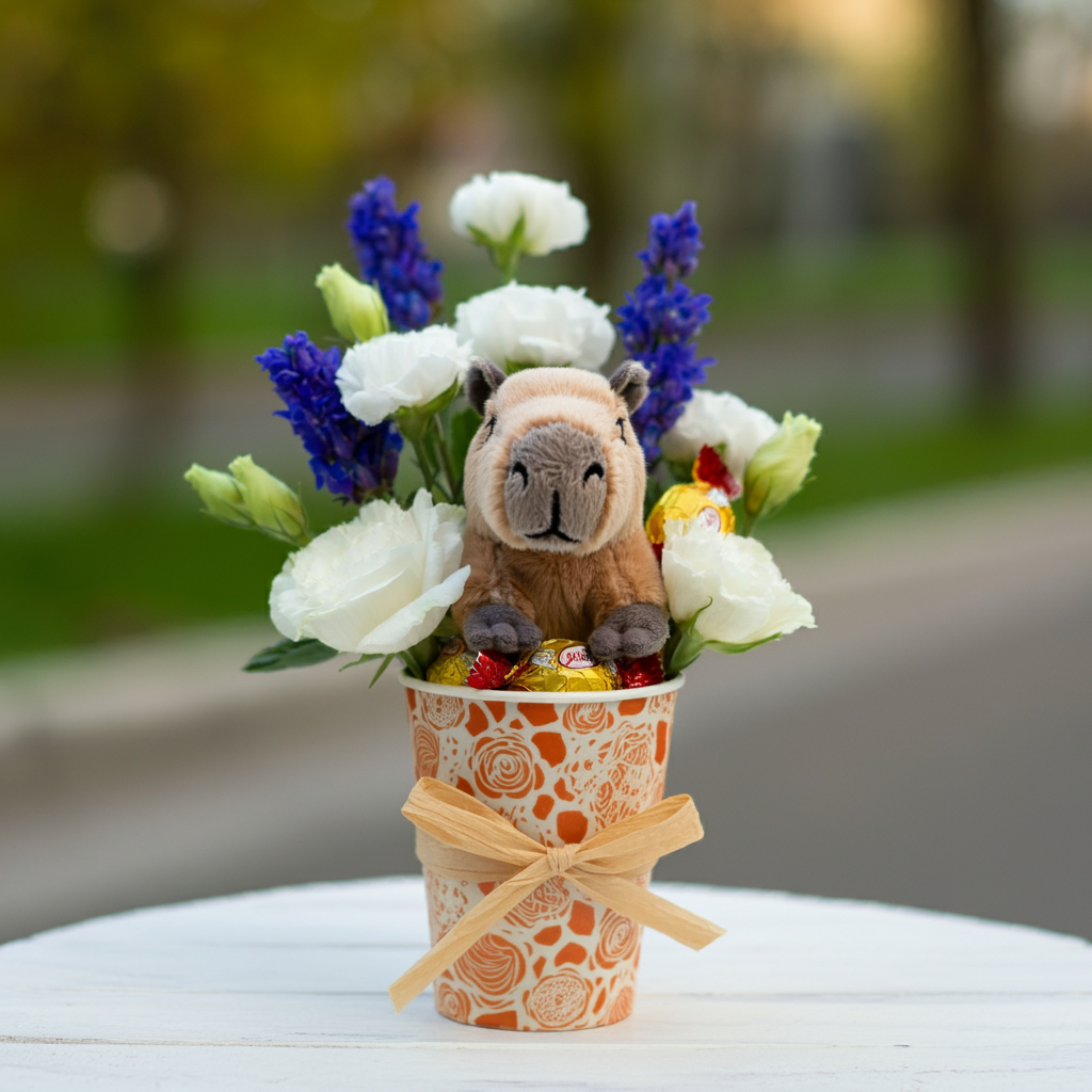 peluche capybara con flores